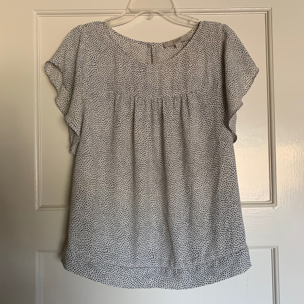 Loft Printed Polka Dot Ruffle Sleeve Blouse